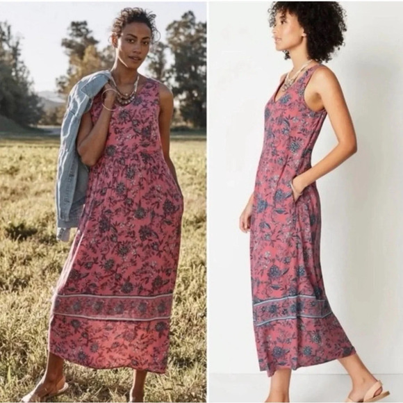 J. Jill Dresses & Skirts - J Jill Dreamscape Border Print Maxi Dress Pink Floral Sleeveless Size Small